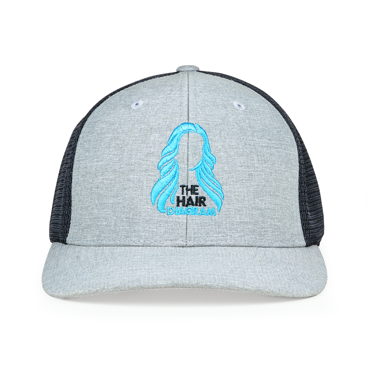 The Hair Diagram® Logo Trucker Hat – Heather Gray & Black