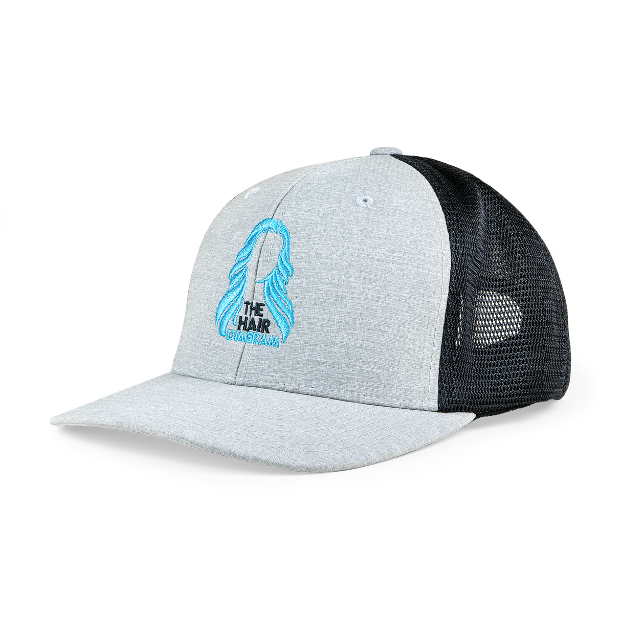 The Hair Diagram® Logo Trucker Hat – Heather Gray & Black