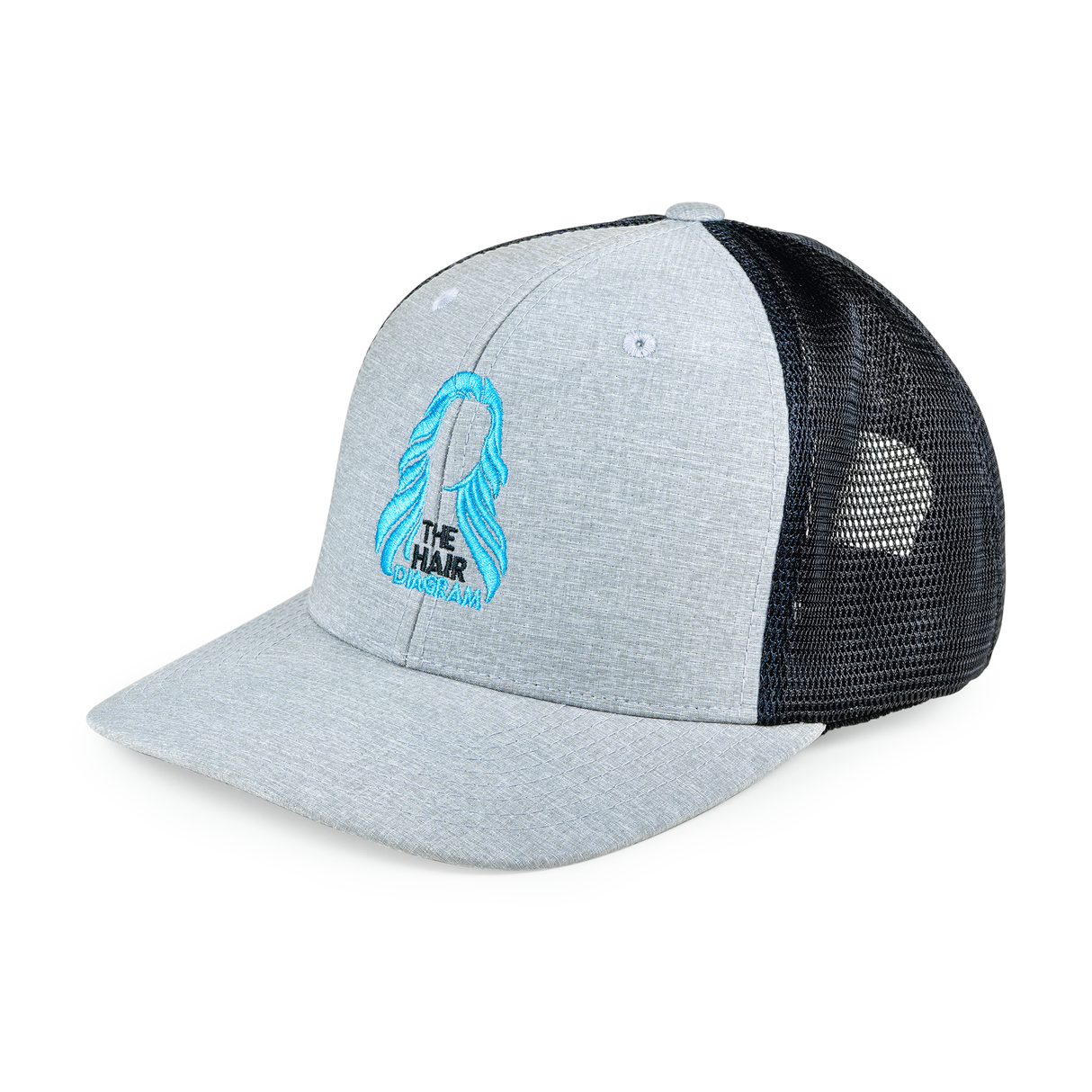 The Hair Diagram® Logo Trucker Hat – Heather Gray & Black