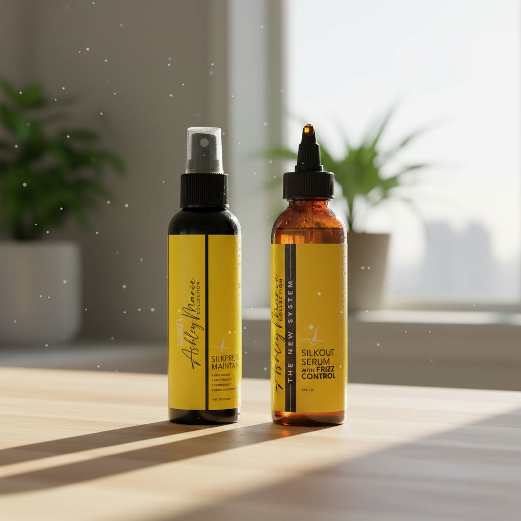 The Ashley Marie Collection SilkOut Serum + SilkPress Heat Maintain Bundle by The Hair Diagram | Smooth, Shine & Heat Protection