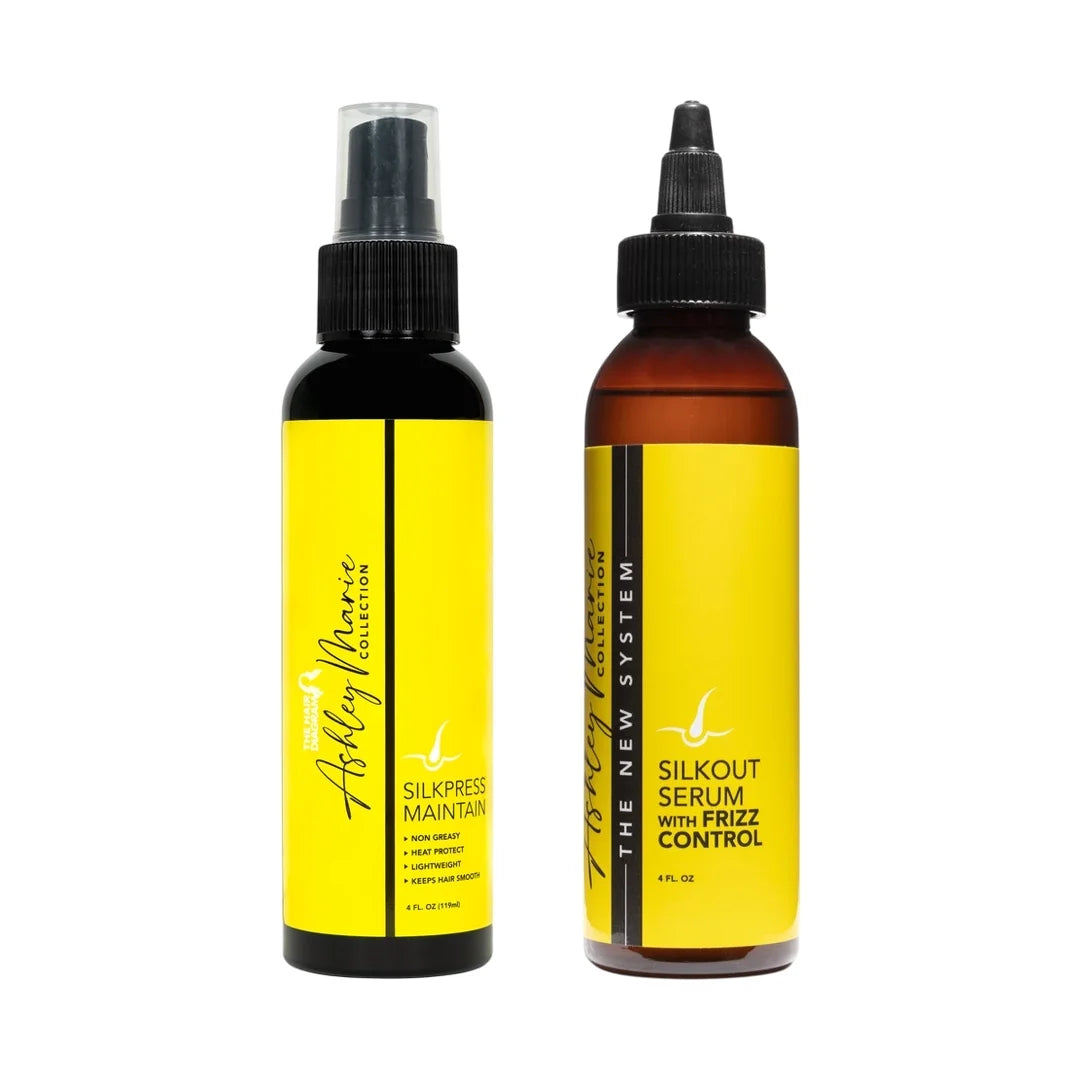 The Ashley Marie Collection SilkOut Serum + SilkPress Heat Maintain Bundle by The Hair Diagram | Smooth, Shine & Heat Protection