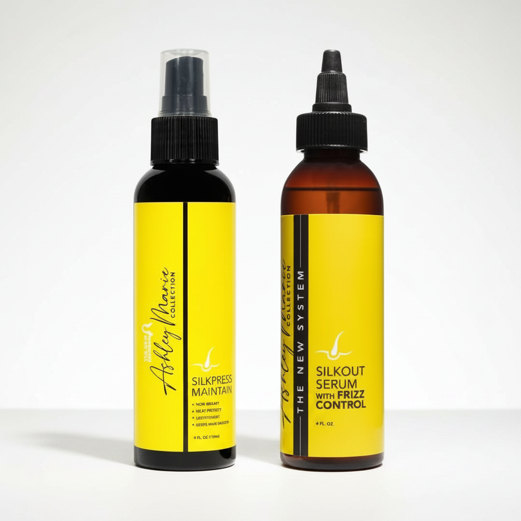 The Ashley Marie Collection SilkOut Serum + SilkPress Heat Maintain Bundle by The Hair Diagram | Smooth, Shine & Heat Protection