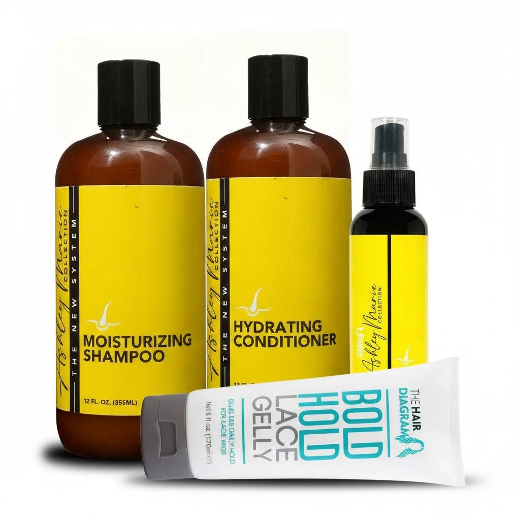 The Ashley Marie Collection Wig & Natural Hair Care Kit | Bold Hold Lace Gelly, Moisturizing Shampoo, Hydrating Conditioner & Leave-In Protector by The Hair Diagram