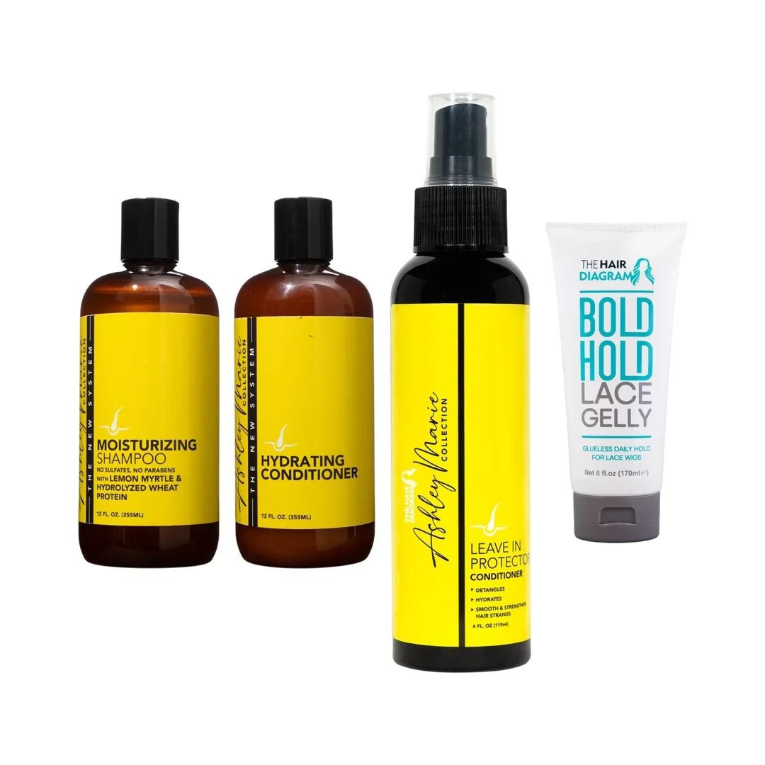 The Ashley Marie Collection Wig & Natural Hair Care Kit | Bold Hold Lace Gelly, Moisturizing Shampoo, Hydrating Conditioner & Leave-In Protector by The Hair Diagram